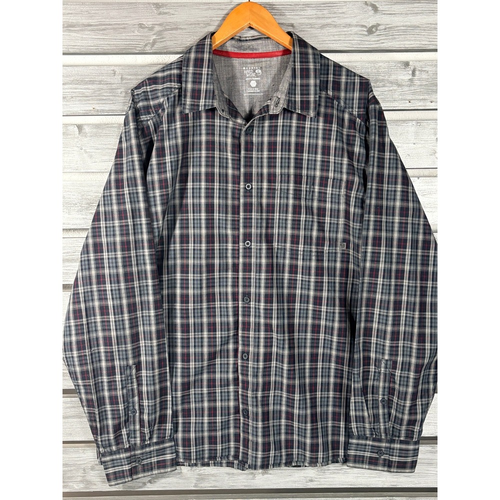 Mountain Hardwear Mens XL Gray Red Plaid Long Sleeve Button Down Shirt